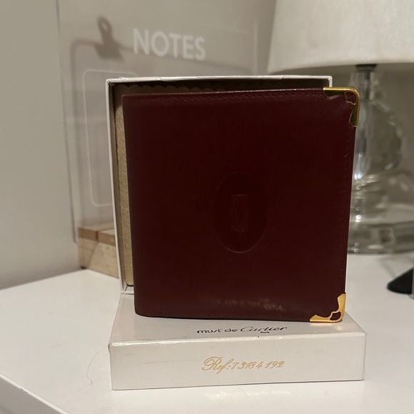 Cartier Burgundy Leather Card Holder with Gold Accents